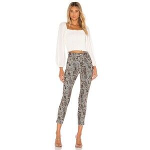 Free People High Rise Jegging Jeans Two Faced Snakeskin Raw Hem Size 27